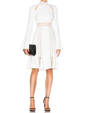 Jonathan Simkhai Ivory White Mock Neck Midi Embroidered Dress Women’s Size 6
